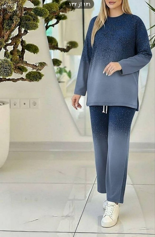 ست بلوز شلوار کهکشانی رنگ سرمه ایی