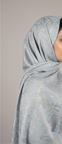 روسری ژاکارد نگین دار آبی آسمانی