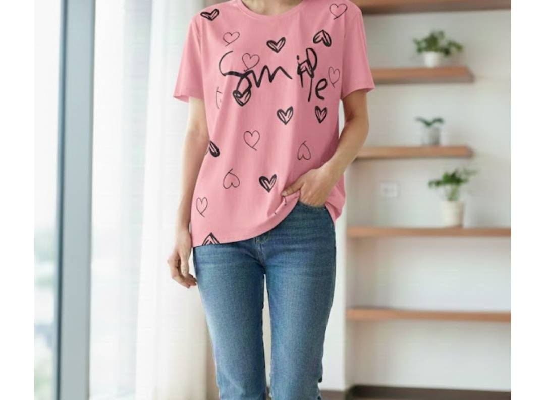 تیشرت زنانه قلب قلبی رنگ صورتی