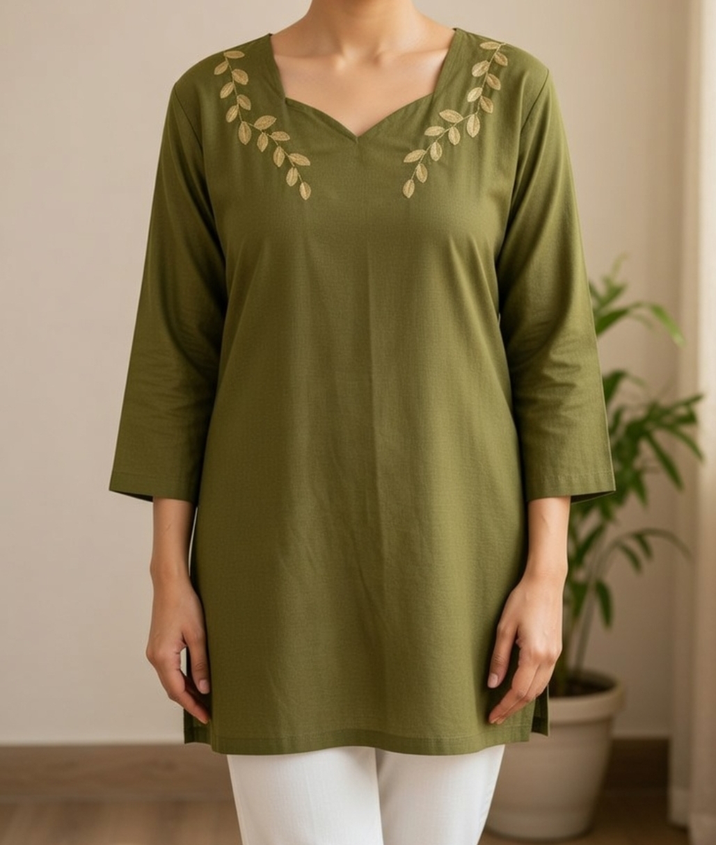 تونیک قواره دار  یقه گلدوزی ویسکوز